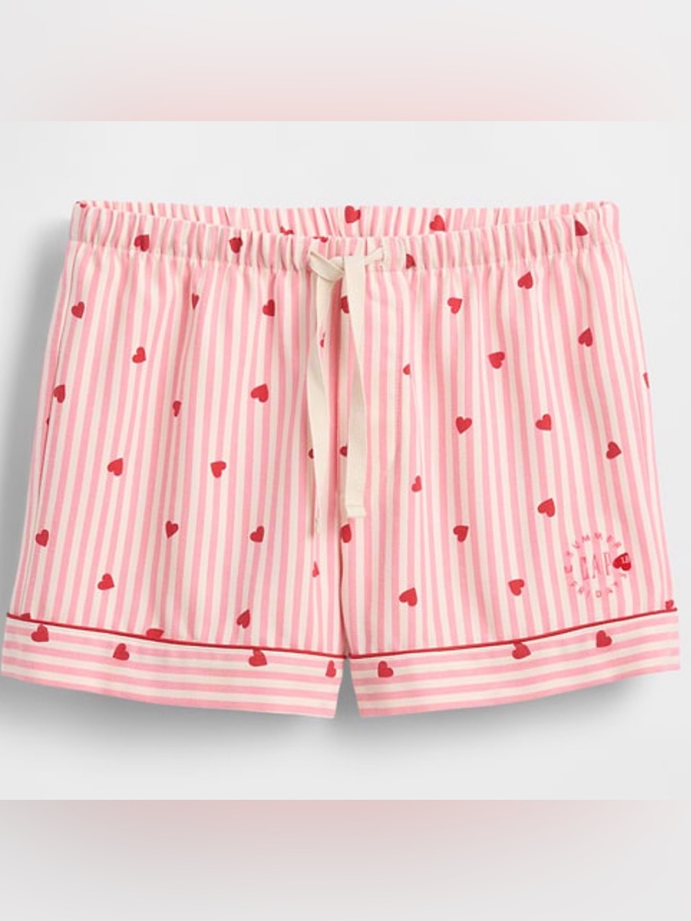 GAP x Summer Fridays Flannel Hearts Pink Striped PJ Boxer pajamas lounge Shorts